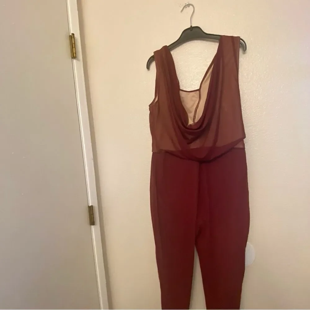 WEISSMAN Dance Costume Burgundy red jumpsuit Mesh Cropped Unitard SM11090  XLA